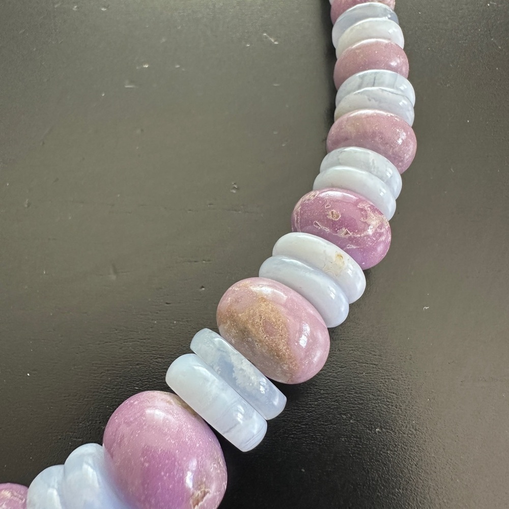 925 Silver 18" Phosphosiderite & Blue Lace Agate Beaded by Jay King - Picture 11 of 12